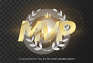 Gold inscription MVP - emblem reward Most Valuable Player photo